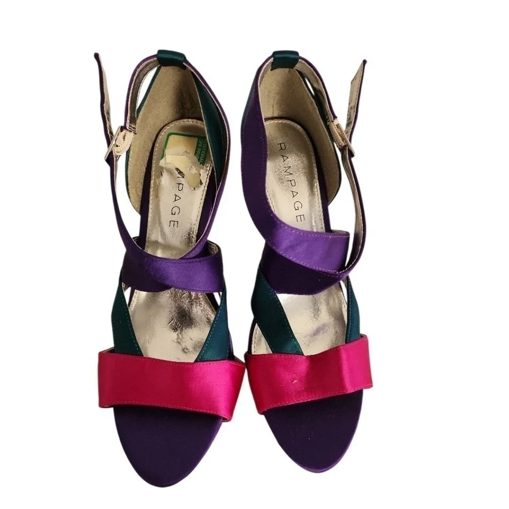 Rampage Genova Heels Women 8.5 Multicolor Colorblock Satin Stiletto Party Bold